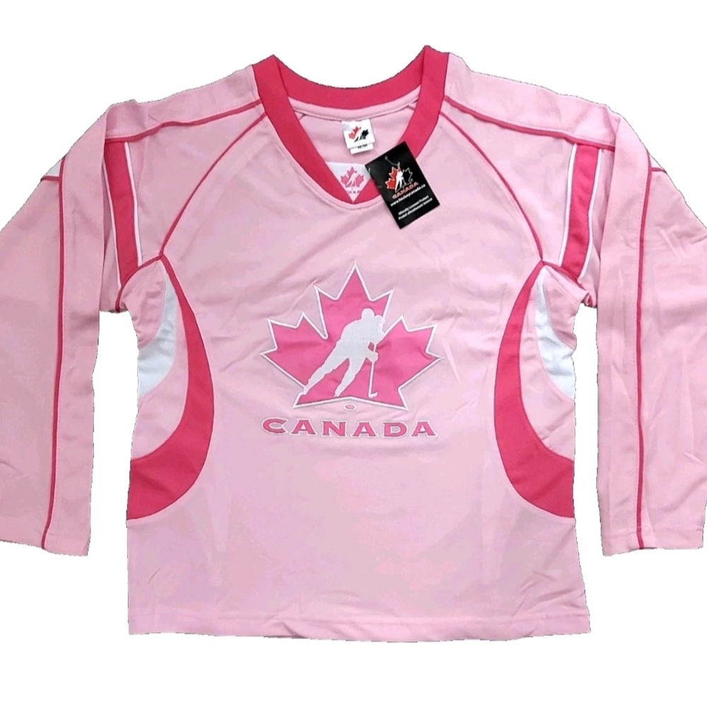 Pink Team Canada Hockey Jersey with Maple Leaf Logo